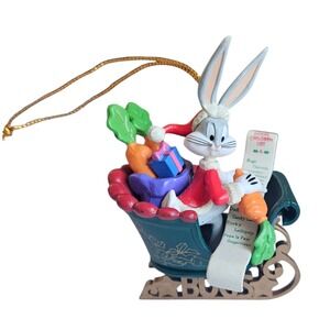Bugs Bunny Sleigh Christmas Ornament Warner Bros Good Children List Carrots Gift
